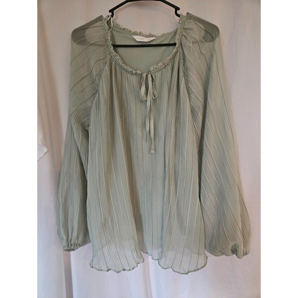 Lauren Conrad Blouse Tie Ruffle‎ Neck seafoam Green  Sz 1X Peasant Boho